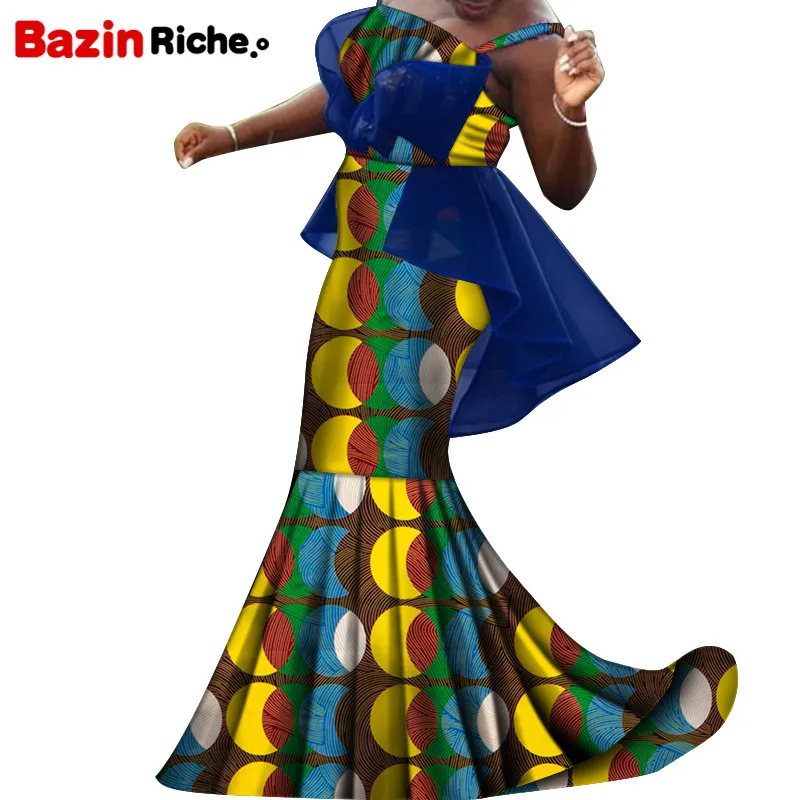 Blue Chiifon Decoration African Women Clothing 2021 Newest Fashion Type Plus Size Wedding Party Women Clothing WY7275