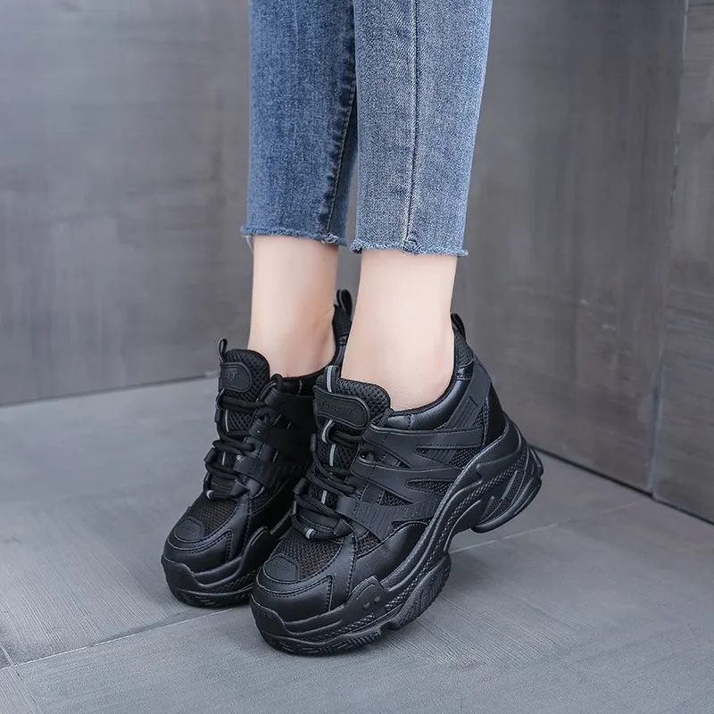 TGHDOF 2022  Women Chunky Sneakers Running Shoes Fashion New Female Black White Platform Thick Sole Casual Woman Vulcanize Shoes