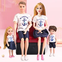 fashion family doll set 4 people baby toy suit doll accessories with mom dad son daughter pet dog diy toys for children