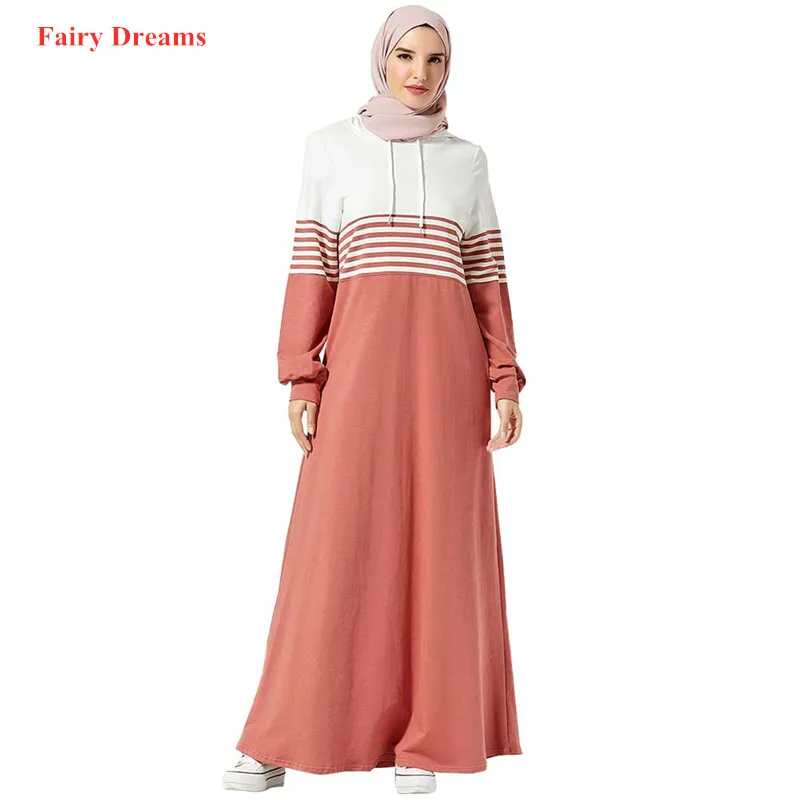 Дубай Abayas для женщин пакистанский свитер с капюшоном розовый белый полосатый