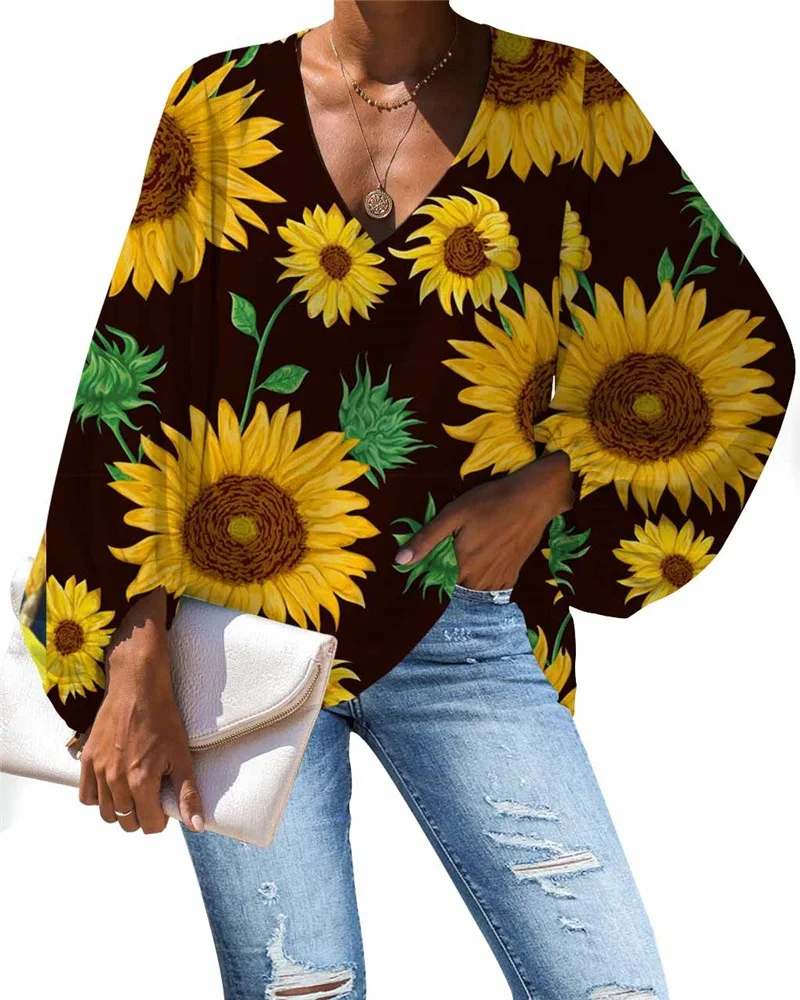 

Модный чехол с подсолнухом 3D принт с длинным рукавом Женские топы и Bloues свободные цветное платье для девочки с отделкой "шифоновые блузки ру...