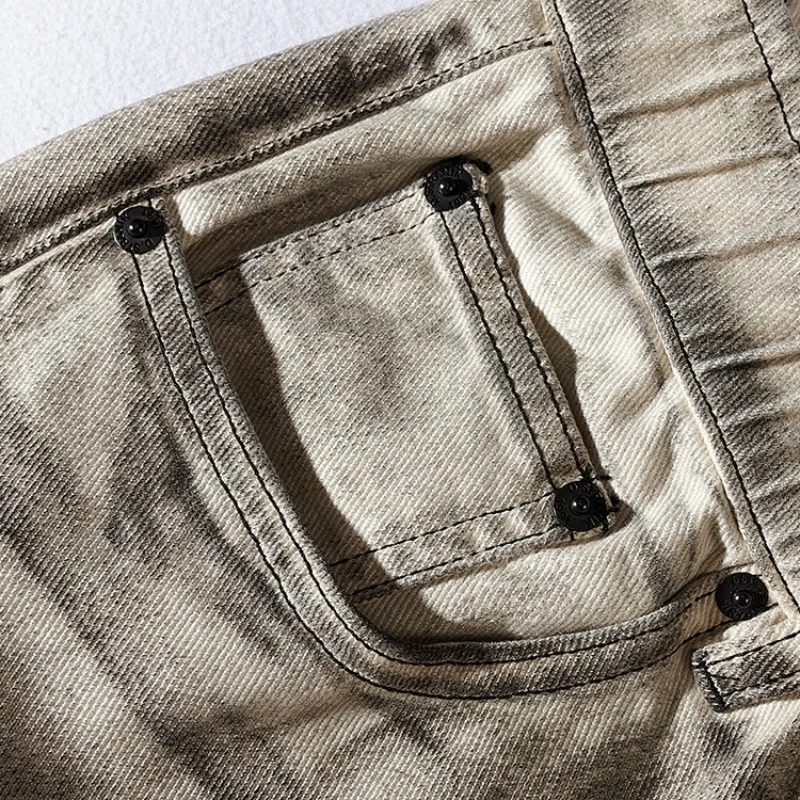 Loose Straight Jeans Men 's Vintage White Denim Distressed Wide Leg Daddy Pants