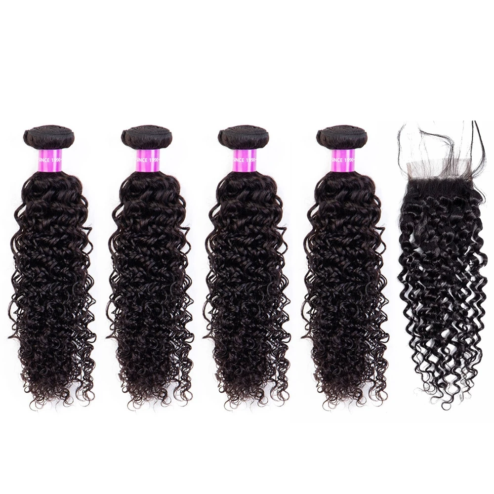 Человеческие волосы пучки с закрытием 4 пучка бразильские натуральные цвета Remy