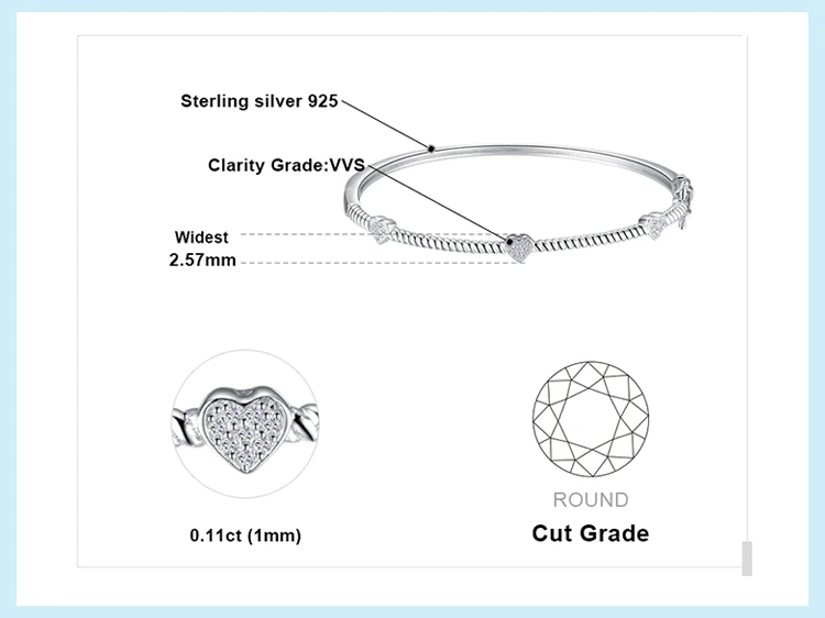Jewelrypalace веревки Дизайн 0.1ct фианит сердце любовь браслет Браслеты S925 стерлингового серебра Романтический ювелирные изделия Украшения