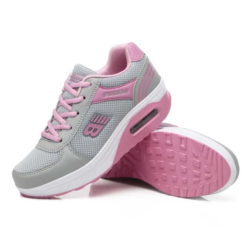 

2020 для женщин; Туфли с подошвой из вулканизированной резины; Женская обувь на платформе из дышащей светильник розовые кроссовки для улицы, П...