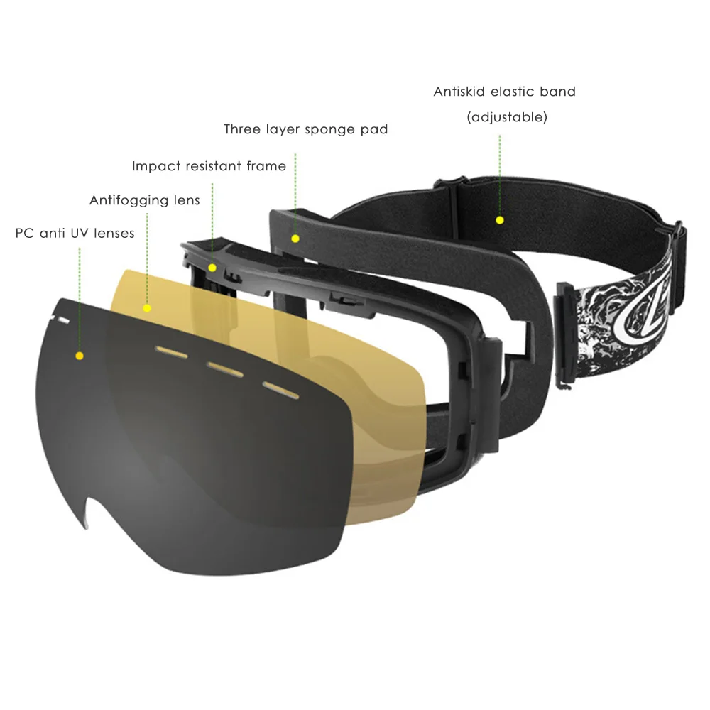 Лыжные очки двухслойные UV400 противотуманные для сноуборда мужчин и женщин зимние