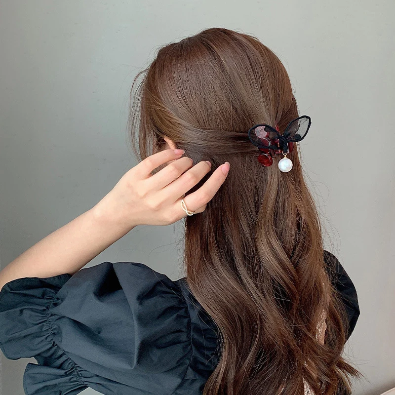 

Female Summer Bangs Shark Clip Small Side Girls Hairpin Korea Adjustable Mesh Rabbit Ear Hair Claws Accessories for Women