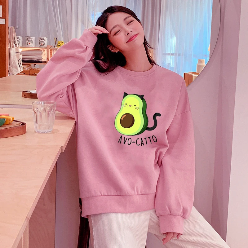 Авокадо Харадзюку толстовки Розовая Одежда Женская негабаритная Толстовка Kawaii