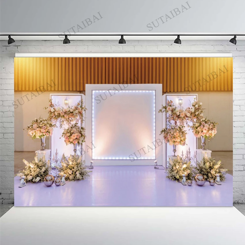 

Lighting Stage Pink Floral Photo Backgrounds Flower Wedding Bridal Shower Child Photography Backdrops Decoration Photo Booth