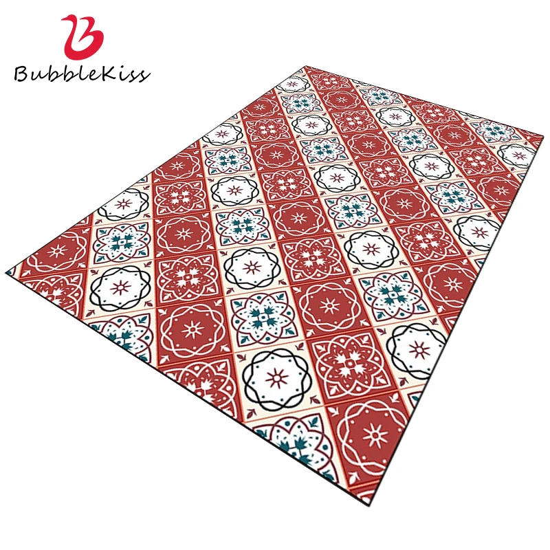 

Bubble Kiss Customized Carpets For Living Room European Style Home Retro Floor Mat Red White Flower Pattern Doormat Large Rugs