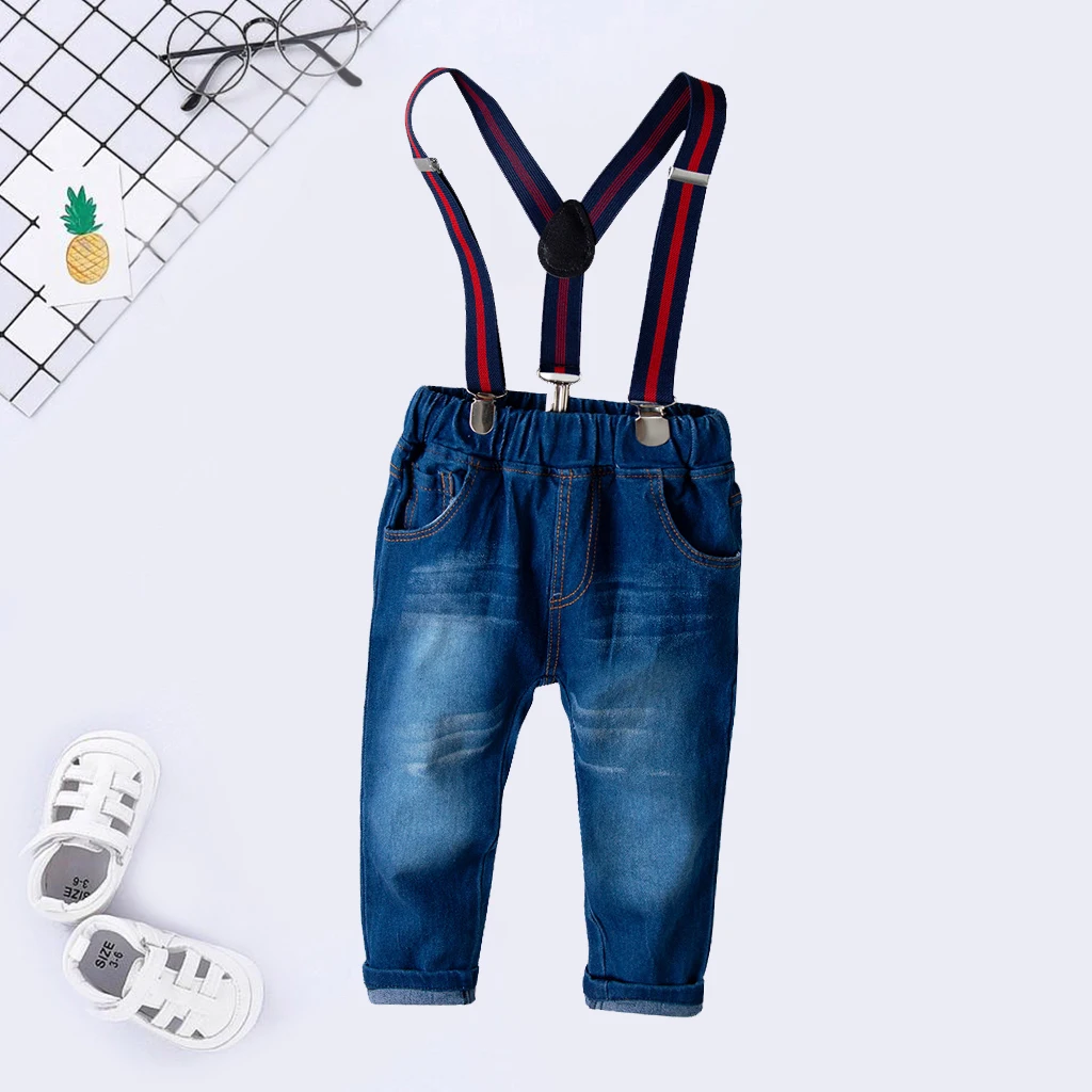 PatPat/повседневные джинсовые штаны на подтяжках для малышей летние хлопковые