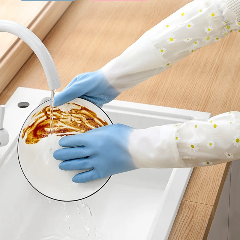 

3 Pairs L Dishwashing Gloves Housework Kitchen Durable Thick Waterproof Gloves With Long Sleeves Winter Plus Velvet Warm Gloves