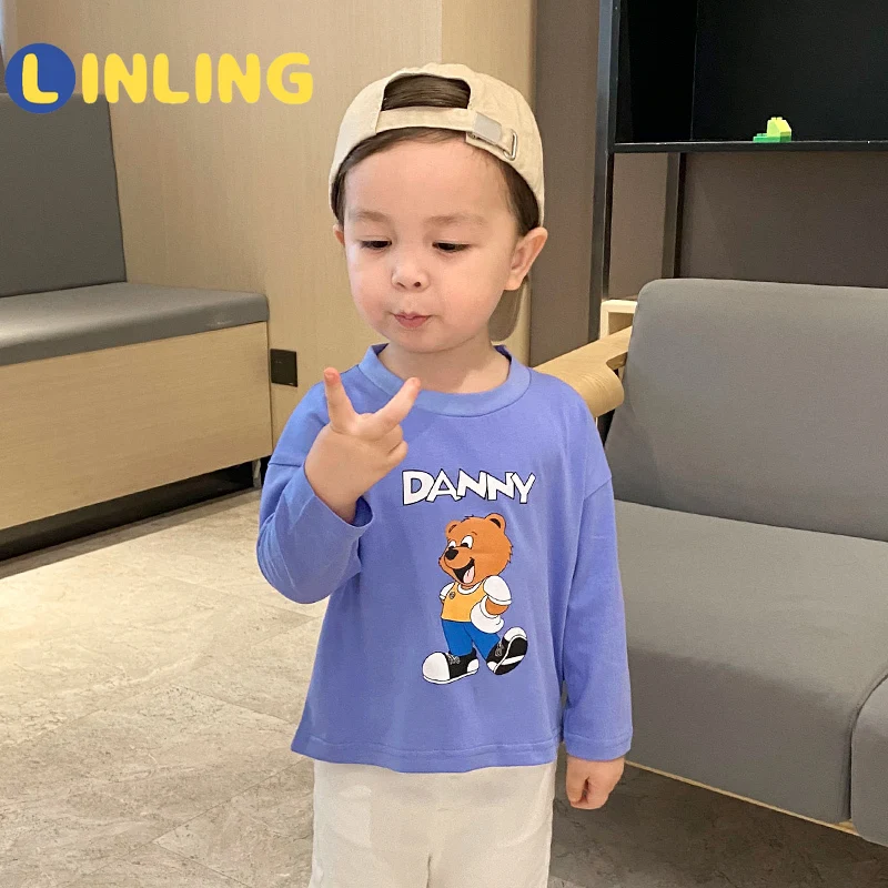 

LINLING Boys Long-sleeved T-shirt Spring Cotton Cartoon Children's Clothing Kids Clothes Boys 2 To 8 Casual Kids Clothes V843