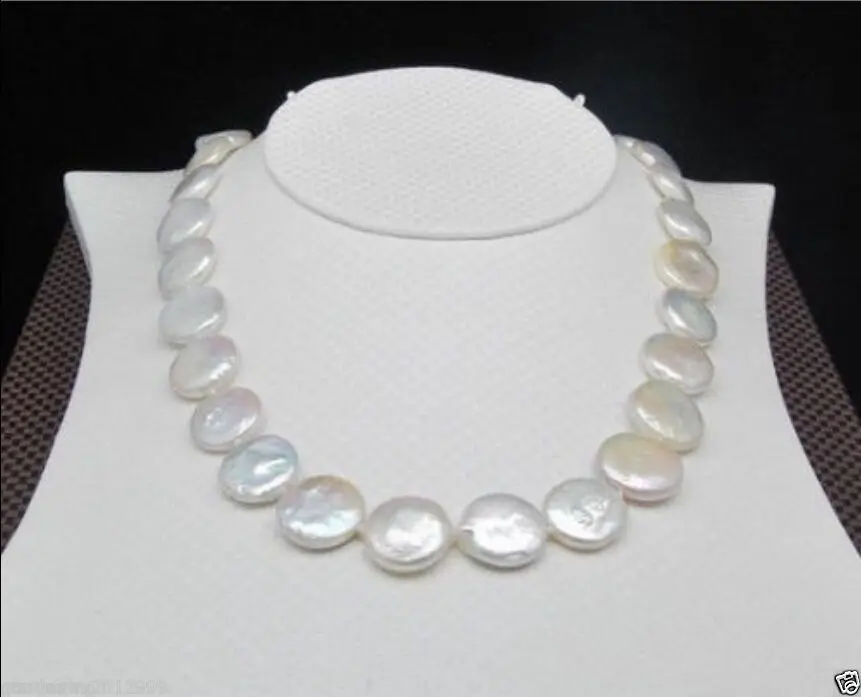 

Hot Huge AAA 15-16mm south sea white coin pearl necklace 925silver GOLD CLASP