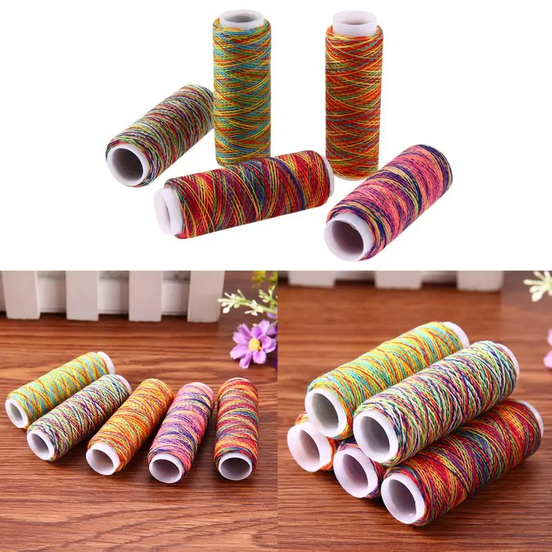 5 шт. градиентные разноцветные Полиэстеровые тонкие нитки для ручного шитья