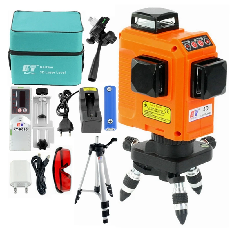 KaiTian 12 линий лазерного уровня штатив с батареей и горизонтальными и вертикальными линиями работают отдельно красные лазеры лучевые линии 3D уровни