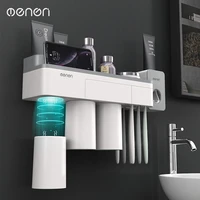 bathroom accessories toothbrush holder automatic toothpaste dispenser holder wall mount rack storage bathroom home cup holder