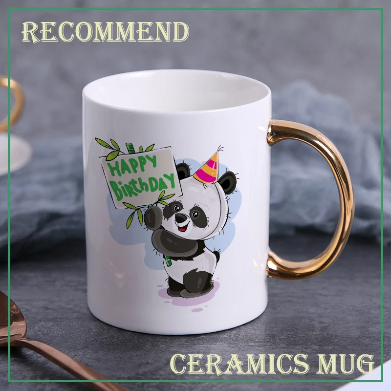 

Happy birthday Panda ceramic coffee mug,teacup Office Coffee mugs Milk Cup Ceramic Cup Drinkware gift 400ml KTDW-025