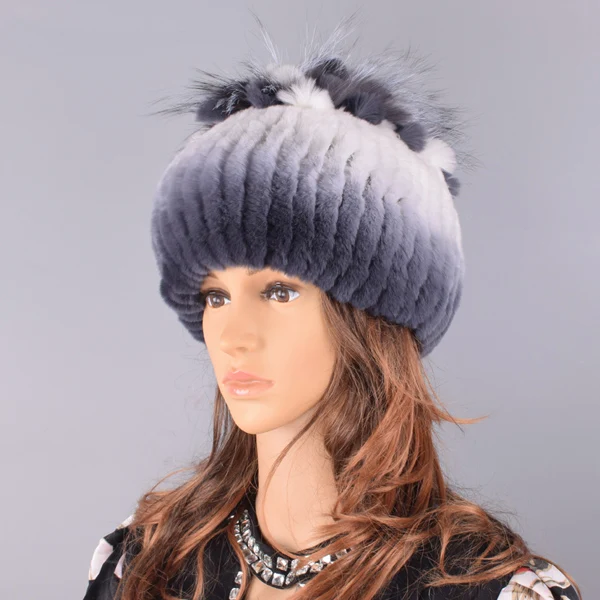 

Raglaido Fur Hats for Women Winter Real Rex Rabbit Hat Fox fur kniting female warm snow caps ladies elegant princess beanies cap