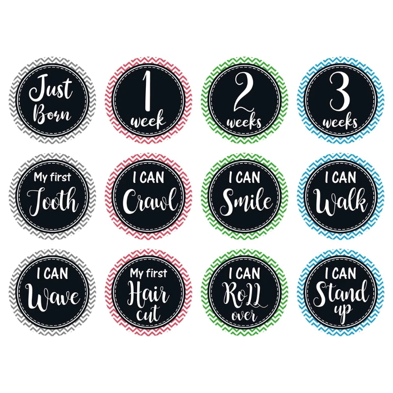 

12Pcs Baby Month Sticker Newborn Milestone Memorial Pregnant Women Monthly Sticker Kids Commemorative Card Photo Props