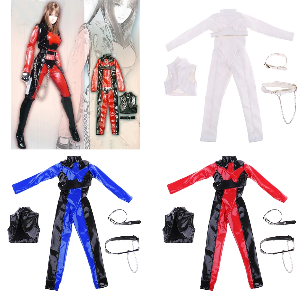 

MagiDeal 1/6 Female Clothes Faux PU Leather Jumpsuit Sexy Bodysuit for 12 Inch Action Figures Body Model 3Colors