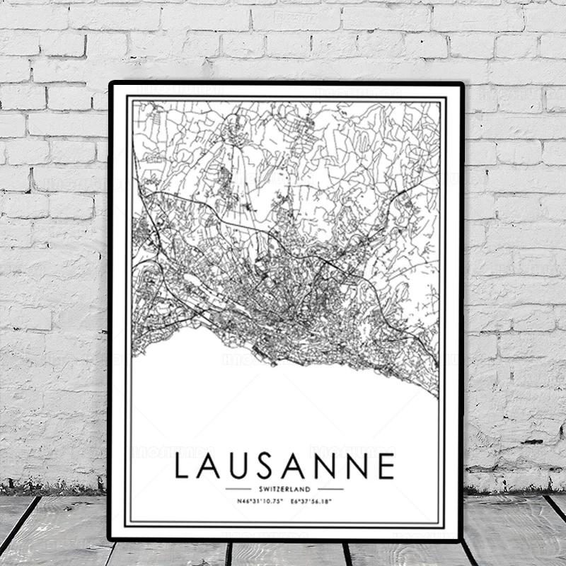 Карточка Лозанны карточка города на заказ рисунок женской черно-белой стеной