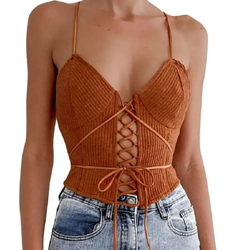 

Женский кроп-топ без рукавов с V-образным вырезом