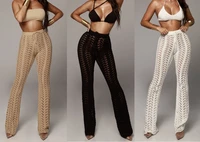 2022 women summer beach knitted hollow out pants see through mesh crochet flare pant sexy bodycon party trousers clubwear