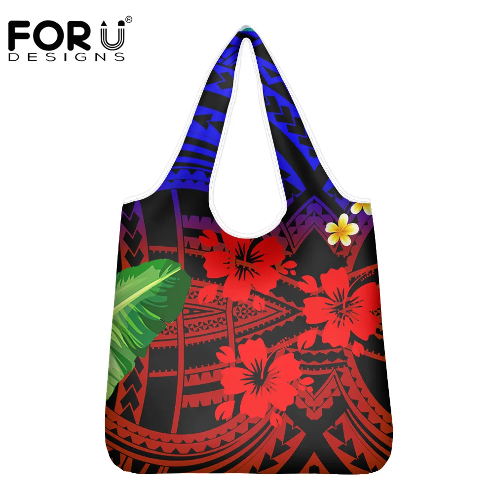 

Многоразовая складная сумка для покупок FORUDESIGNS, Женская красочная полинезийская Сумка-тоут на плечо с цветочным узором