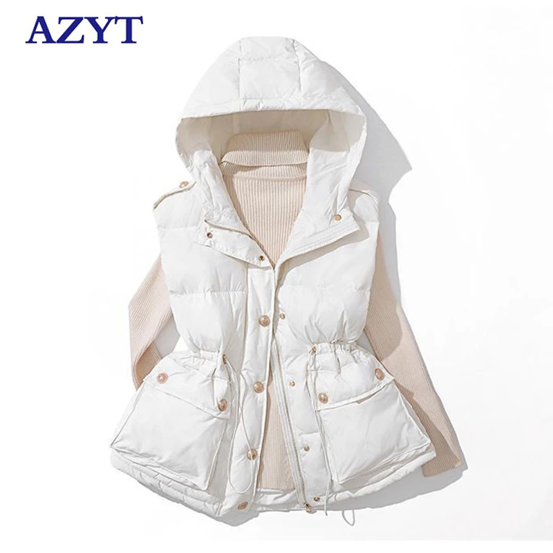

Зимний теплый пуховой хлопковый женский жилет AZYT 2021, глянцевый ветрозащитный утепленный жилет с капюшоном для женщин, зимняя куртка без рук...