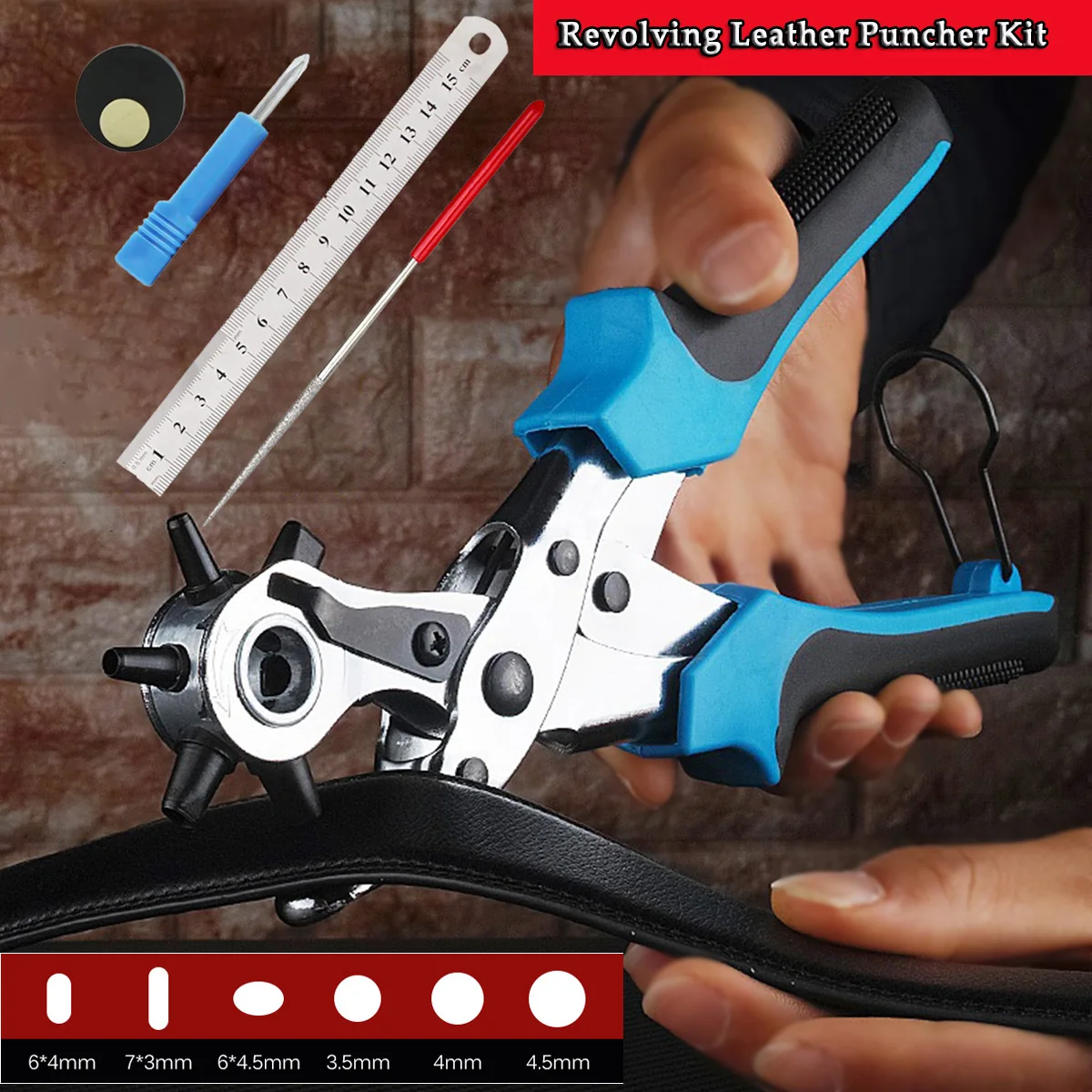 

Punching Revolving Leather Punch Plier Punch Hole Tool Puncher 6 Hole for Belts Saddle Watch Bands Strap Shoe Leathercraft