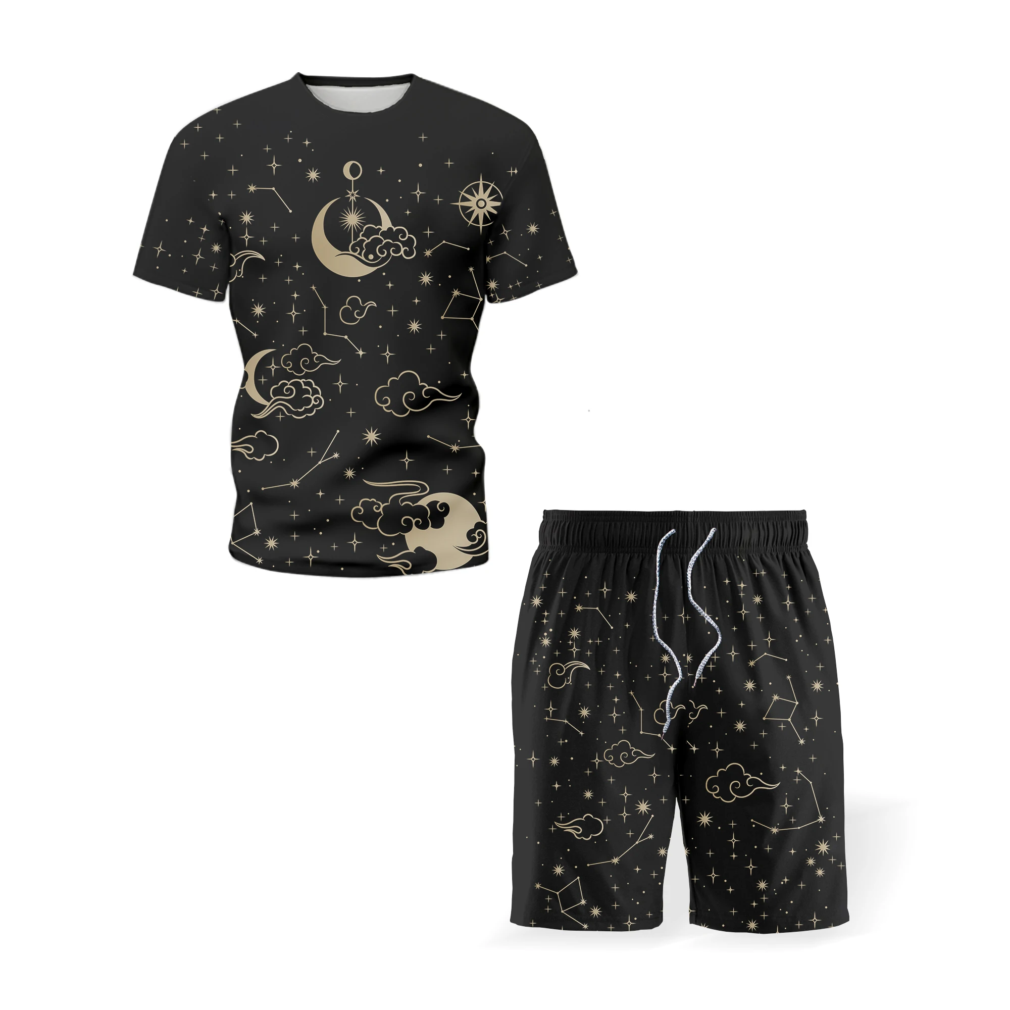 

European And American New Style 3D Digital Sun Printing Sports Men's Fashion T-Shirt Shorts Suit