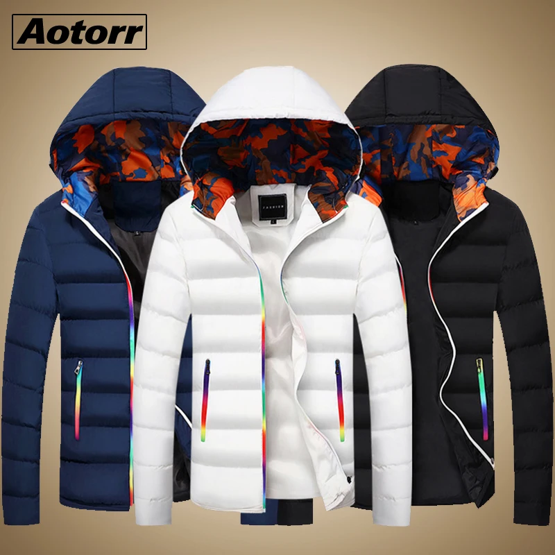 Aotorr дутая куртка с капюшоном мужские зимние куртки Повседневные пальто толстый