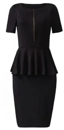 Элегантное офисное женское платье с круглым вырезом и коротким рукавом