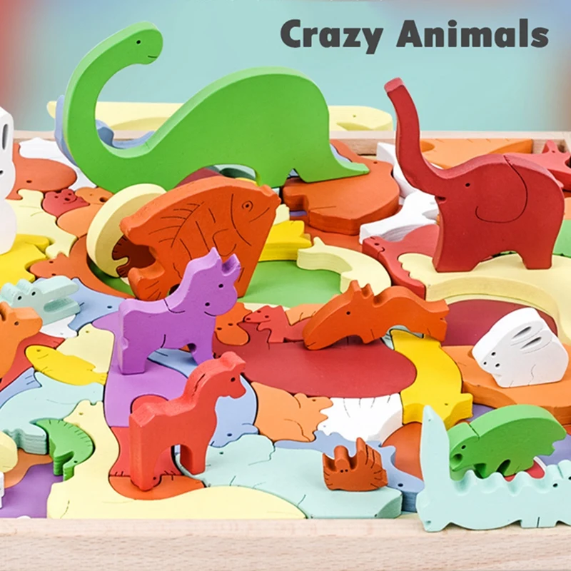 

Wooden Animal Blocks 3D Jigsaw Puzzle Baby Toys Wooden Animal Puzzle Educational Stacking Matching Game