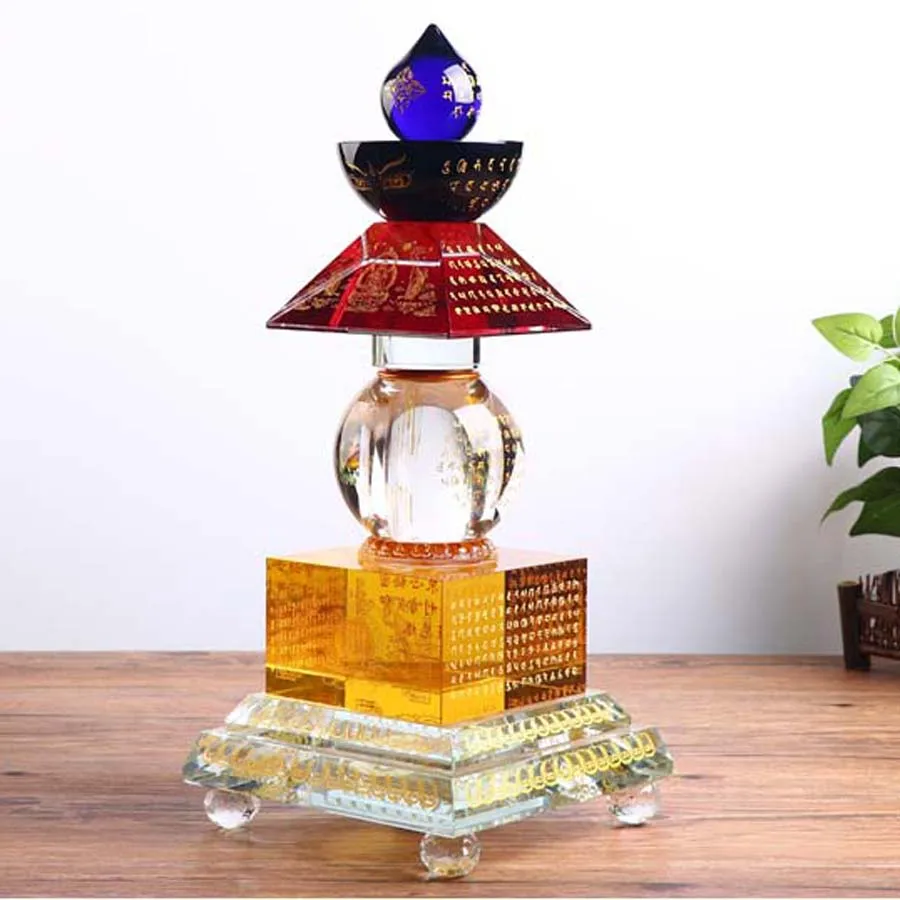 

30cm large Buddhist articles efficacious Tantric talisman Tibetan Buddhism color crystal dagoba stupa tower Bodhi pagoda statue