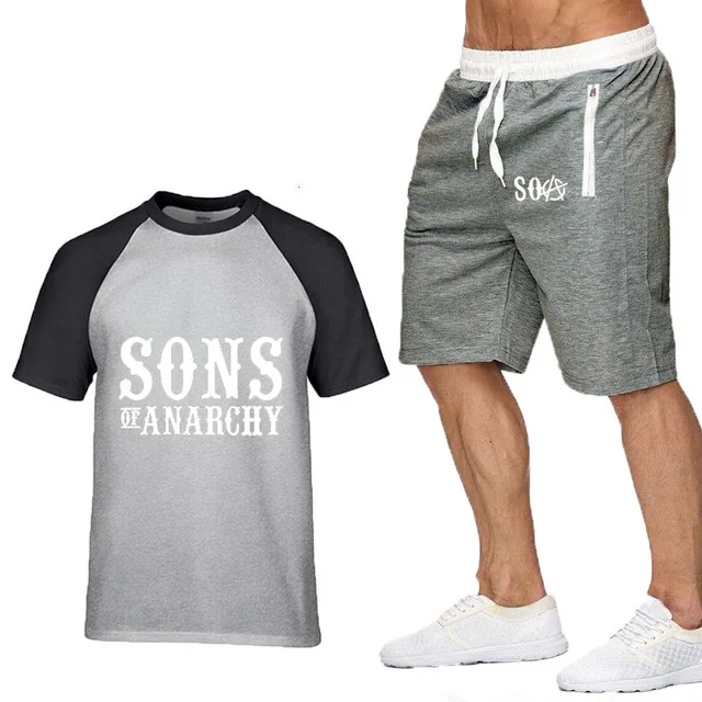 Summer Men's Suit SOA Sons of anarchy the child SONS Printed High Quality Fashion casual male T-Shirt+Pants 2Pcs F | Автомобили и