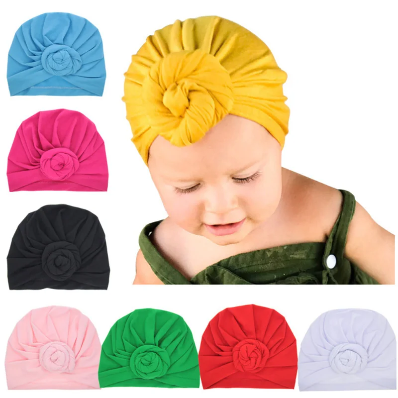 Детская шапочка тюрбан для мальчиков и девочек новорожденных однотонный