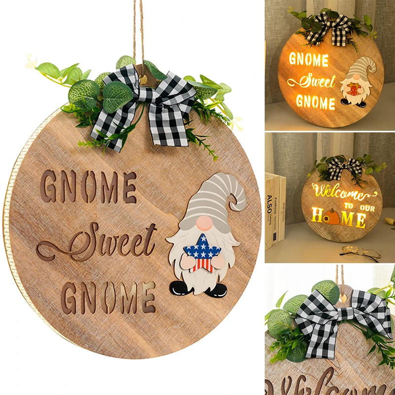 

Welcome Wooden Hanging Sign Luminous With Animal Plants Decor Powered by Battery Home Hanging Ornaments for Store Bar HANW88