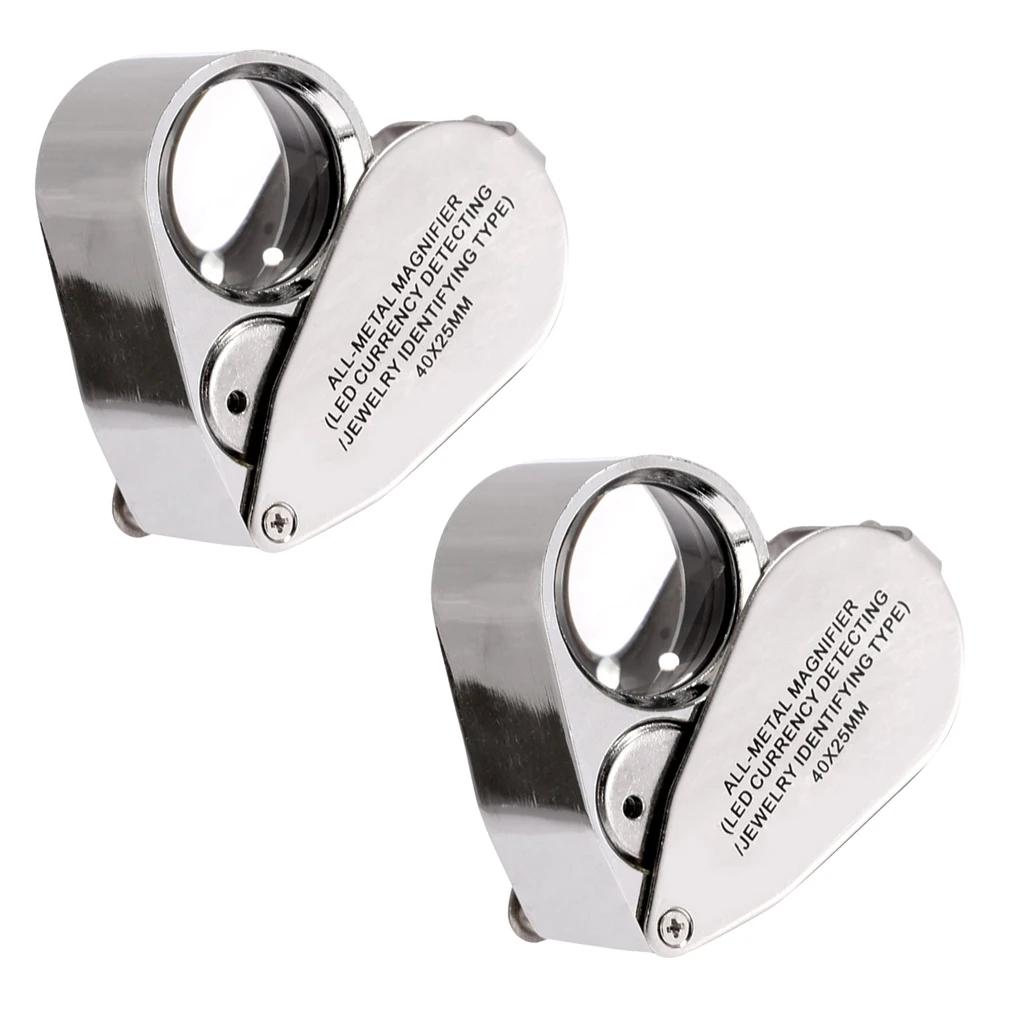 2 шт. 40x светодиодный лупа для чтения 25 мм Карманная Лупа ювелирные монеты и марки |