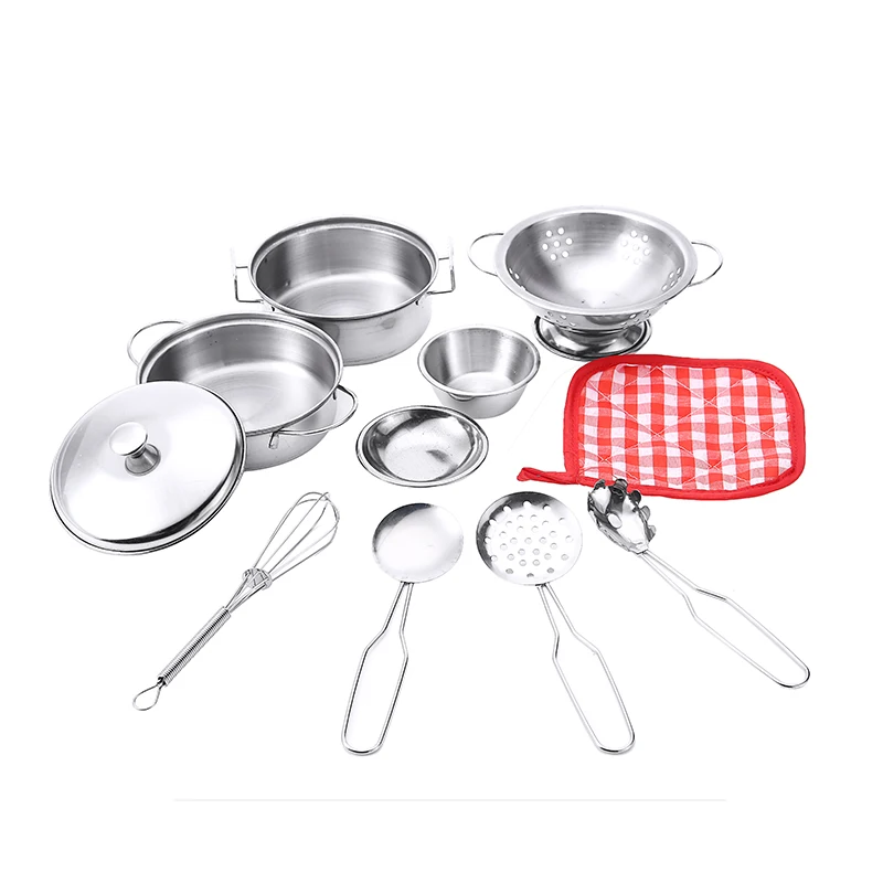 

10 шт., имитация кухонных кастрюль из нержавеющей стали, детская посуда, посуда, набор игрушек, игровой домик, подарочный набор