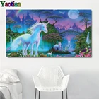 Алмазная 5D живопись сделай сам, единорог, фантазия, водопад, замок, пейзаж, полноразмерная и круглая мозаика, вышивка крестиком