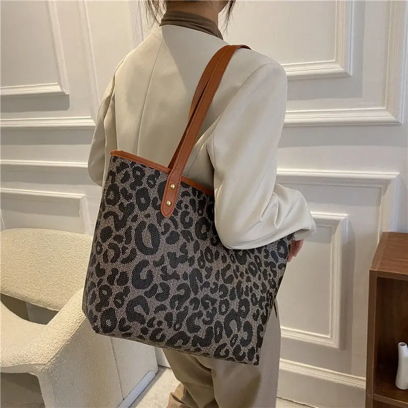 leopard shoulder bag women big black brown luxury large tote bag with zipper for women new 2022 trend office handbag shopper free global shipping