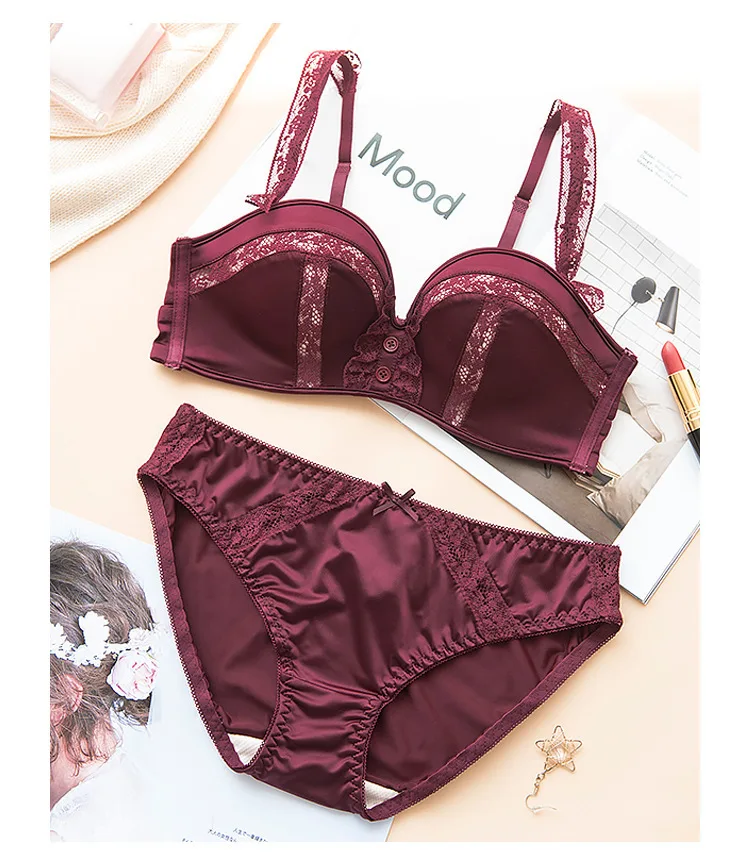 Roseheart, женские Модные Красные кружевные комплекты с бюстгальтером, комплект с бюстгальтером, трусики, беспроводное нижнее белье, сексуальное нижнее белье, наборы японских оранжевых бюстгальтеров