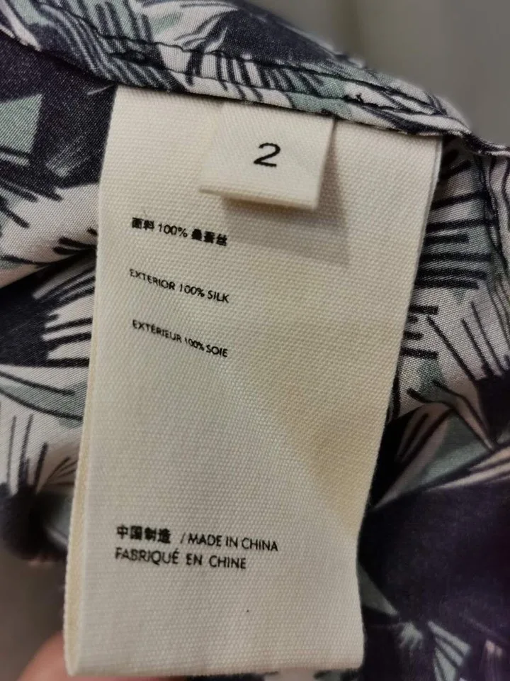 

Spring Summer Women Wrap Mid-Calf Dress Leaf Printed 100% Silk Short Puff Sleeve Waist Lace-up V-neck Ladies Dresses