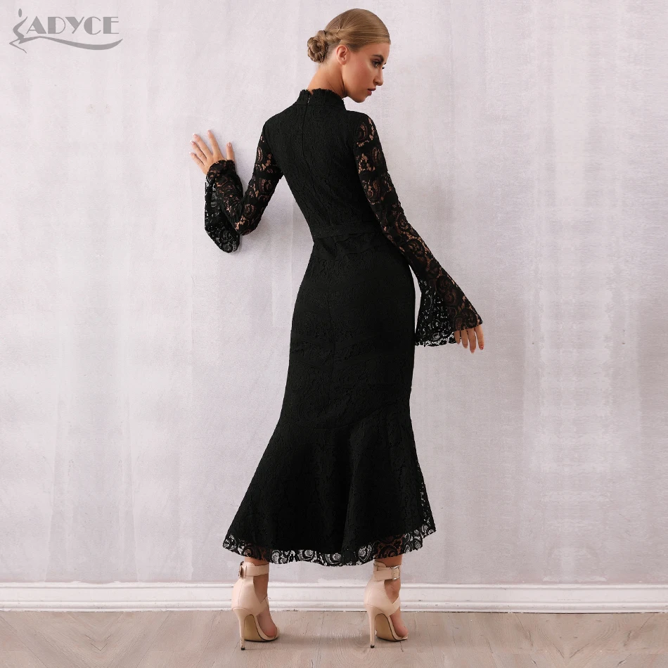 Женское длинное кружевное платье русалка ADYCE нежно розовое черное бандажное с