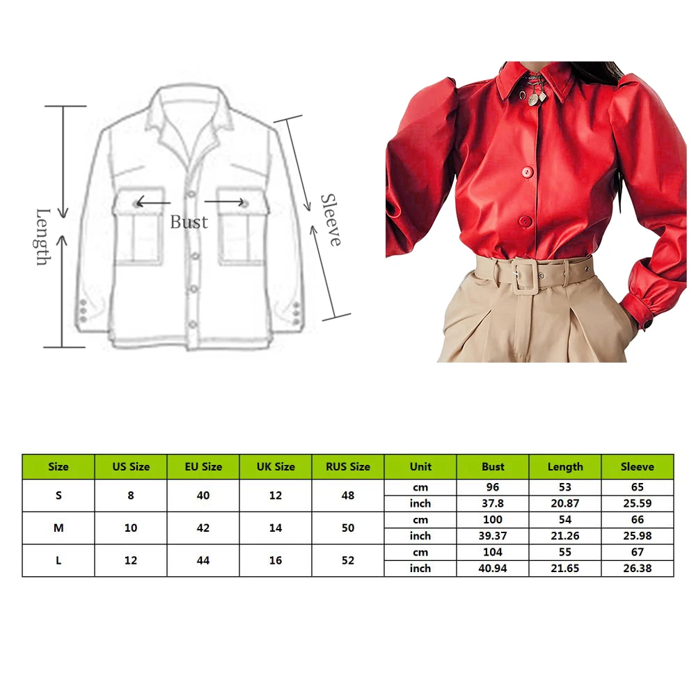

Autumn Leather Blouse Women Long Sleeve Puff Blouse Vintage Shirt Ladies 2020 Winter Casual Fashion Turn-down Collar