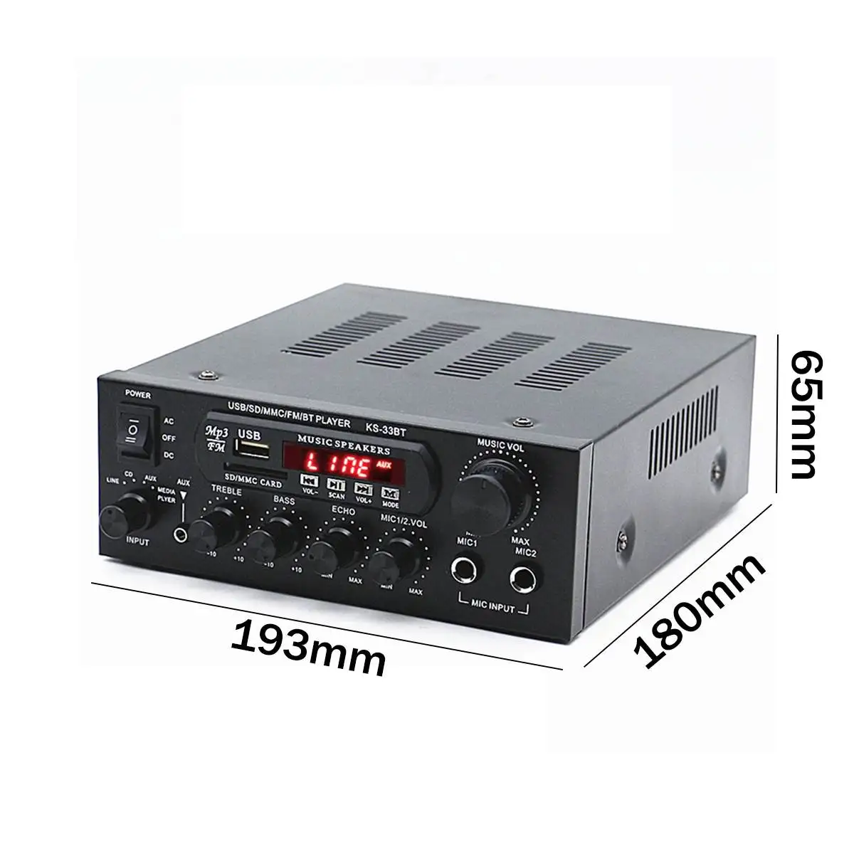 

110V-220V 1000W Digital Display Hifi Power Amplifier Audio Bluetooth Amplifier 2 Channel FM USB SD Remote Control Mic Support