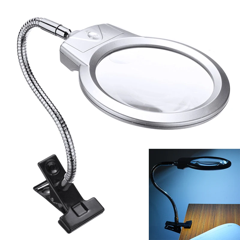 

Magnifying Glass Clamp Large Lens LED Lighted Lamp Top Desk Jewelry Magnifier Magnifying Glass And Clamp