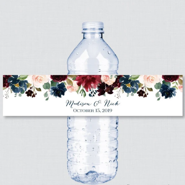 

24 Pieces, Custom Personalized Floral Wedding Water Bottle Labels, Stickers, Birthday, Anniversary, Not Waterproof